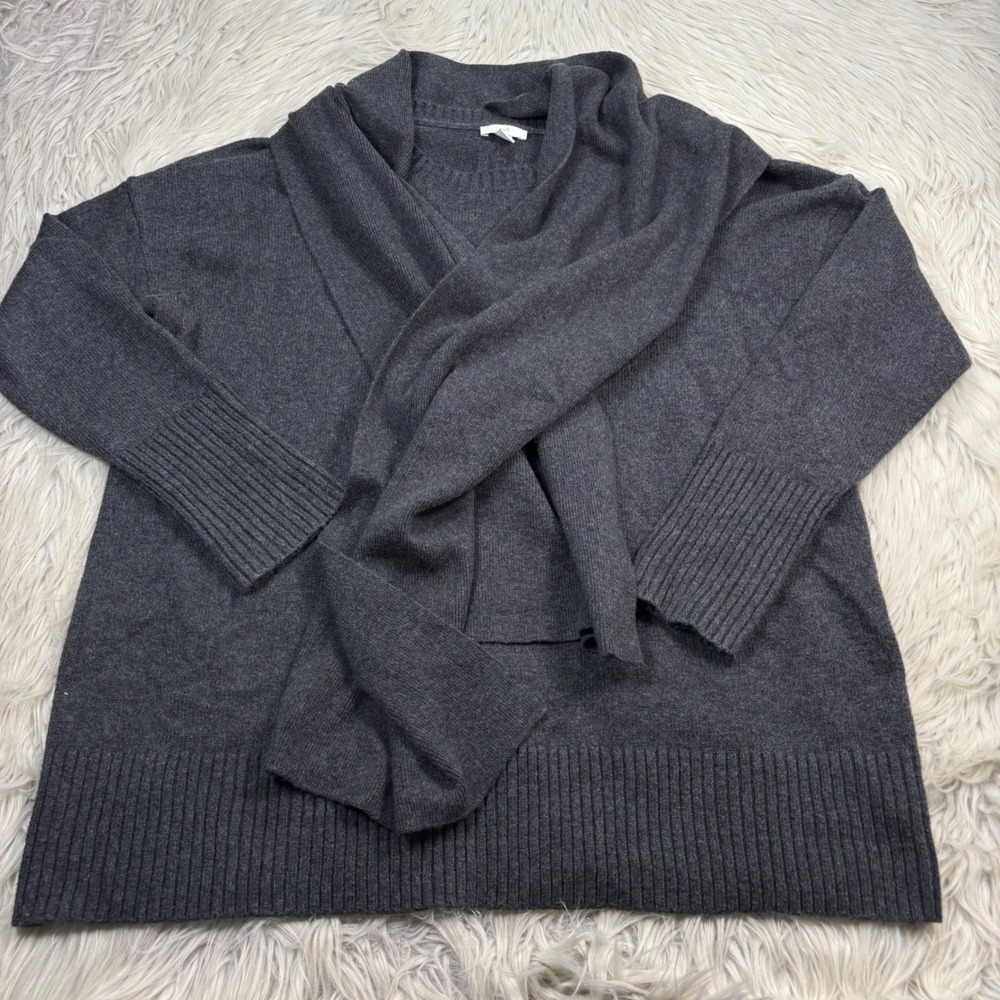 J. Jill Women's M Gray Crew Neck Detachable Scarf Pullover Sweater Cozycore